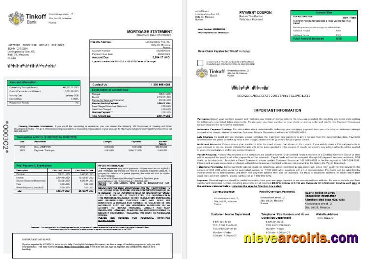 Russia Tinkoff mortgage statement 1-2